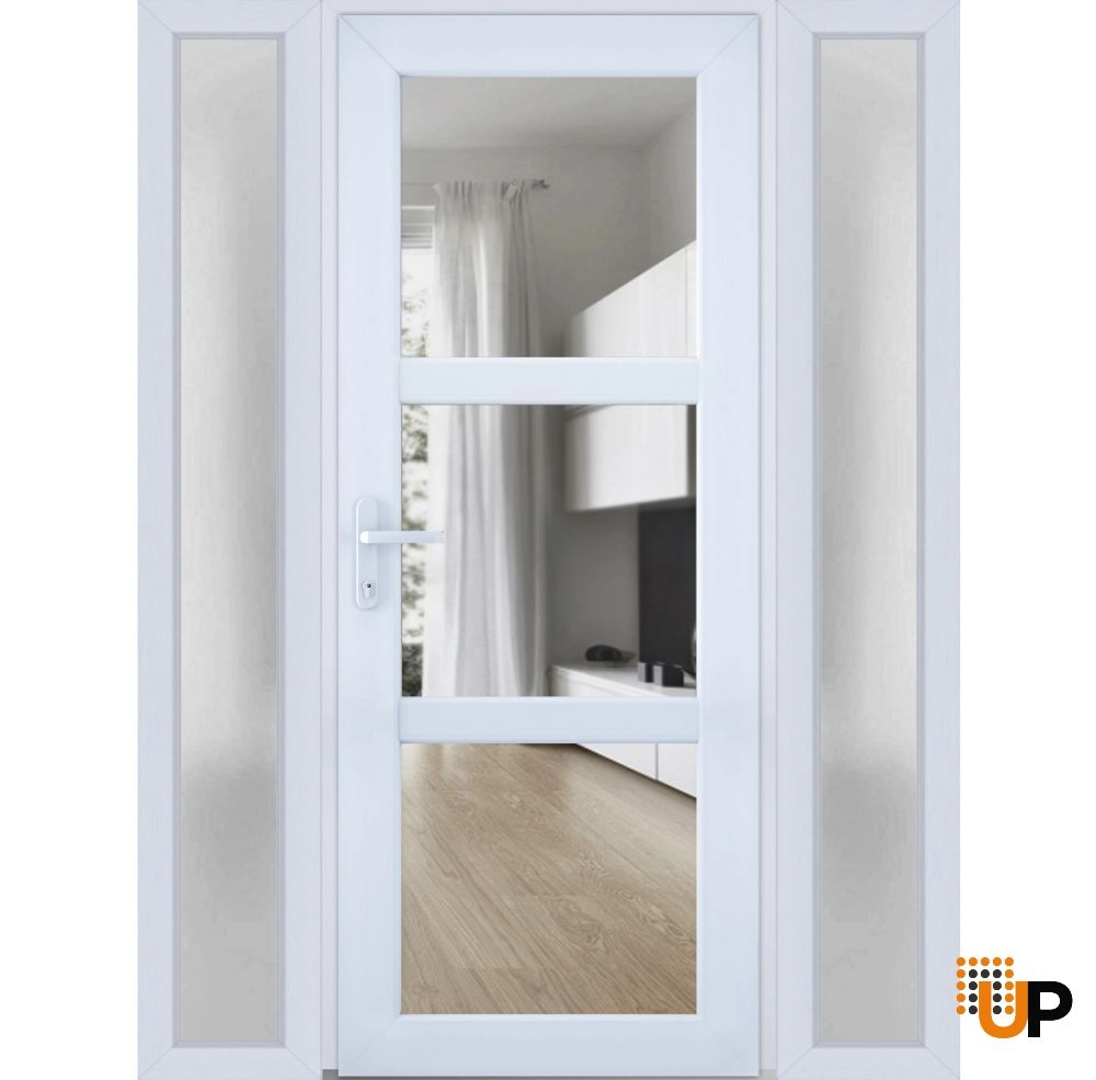 Single swing metal-plastic modern exterior door with tempered | Manux 8555 White | 60 x 80 photo#1