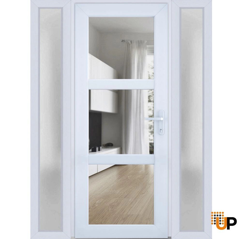 Single swing vinyl modern exterior door with tempered glass | Manux 8555 White | 60 x 80 photo#1