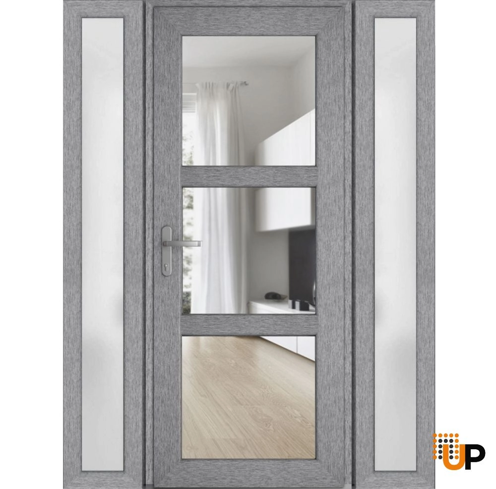 Single swing metal-plastic modern exterior door with tempered | Manux 8555 Gray Ash | 60 x 80 photo#1