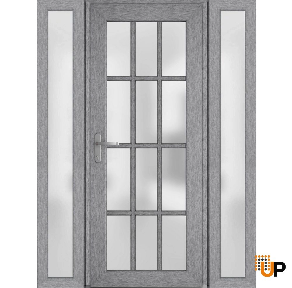 Single swing metal-plastic modern exterior door with tempered | Manux 8312 Gray Ash | 60 x 80 photo#1