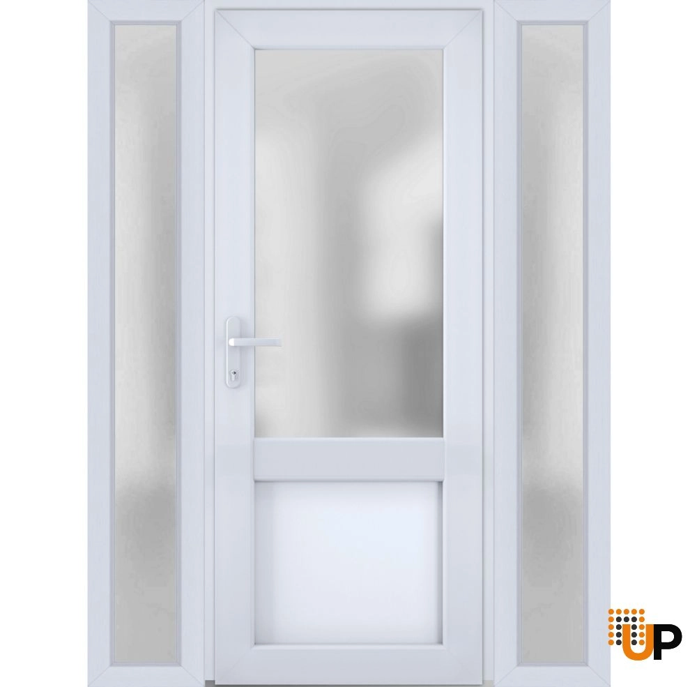 Single swing metal-plastic classic exterior door with tempered | Manux 8422 White | 60 x 80 photo#1