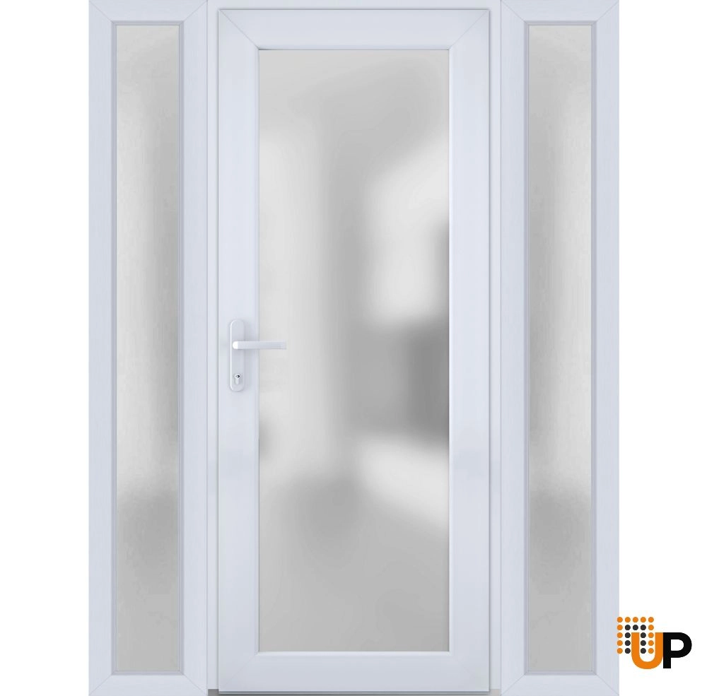 Single swing metal-plastic modern exterior door with tempered | Manux 8102 White | 54 x 80 photo#1