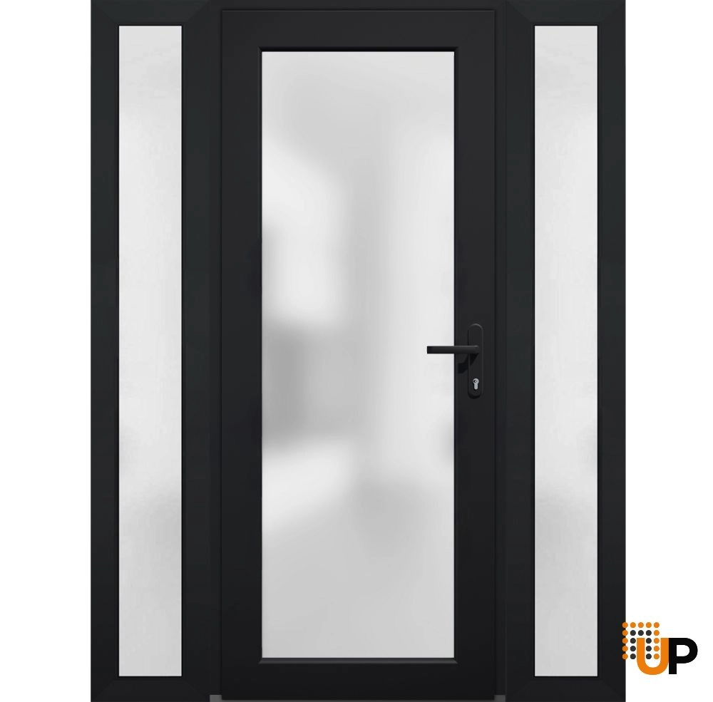 Single swing vinyl modern exterior door with tempered glass | Manux 8102 Black | 58 x 80 photo#1