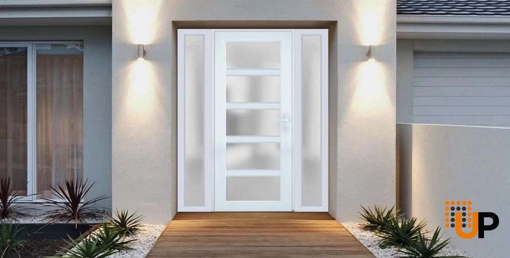 Single swing vinyl modern exterior door with tempered glass | Manux 8002 White | 58 x 80 photo#2