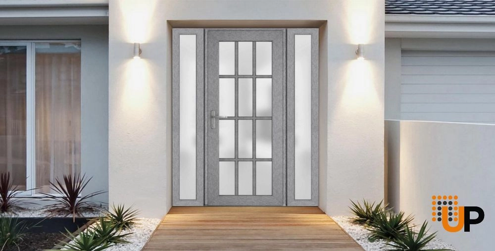 Single swing metal-plastic modern exterior door with tempered | Manux 8312 Gray Ash | 60 x 80 photo#2