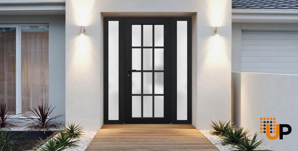 Single swing metal-plastic modern exterior door with tempered | Manux 8312 Black | 60 x 80 photo#2