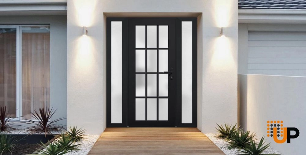 Single swing vinyl modern exterior door with tempered glass | Manux 8312 Black | 60 x 80 photo#2