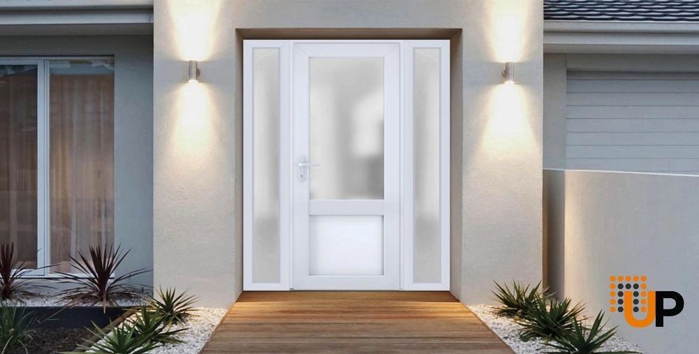 Single swing metal-plastic classic exterior door with tempered | Manux 8422 White | 60 x 80 photo#2