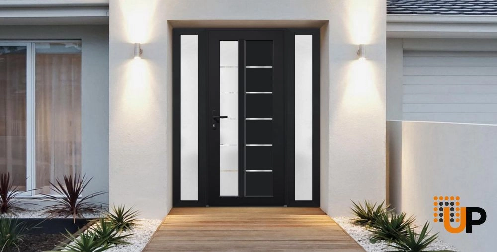 Single swing metal-plastic modern exterior door with tempered | Manux 8088 Black | 60 x 80 photo#2