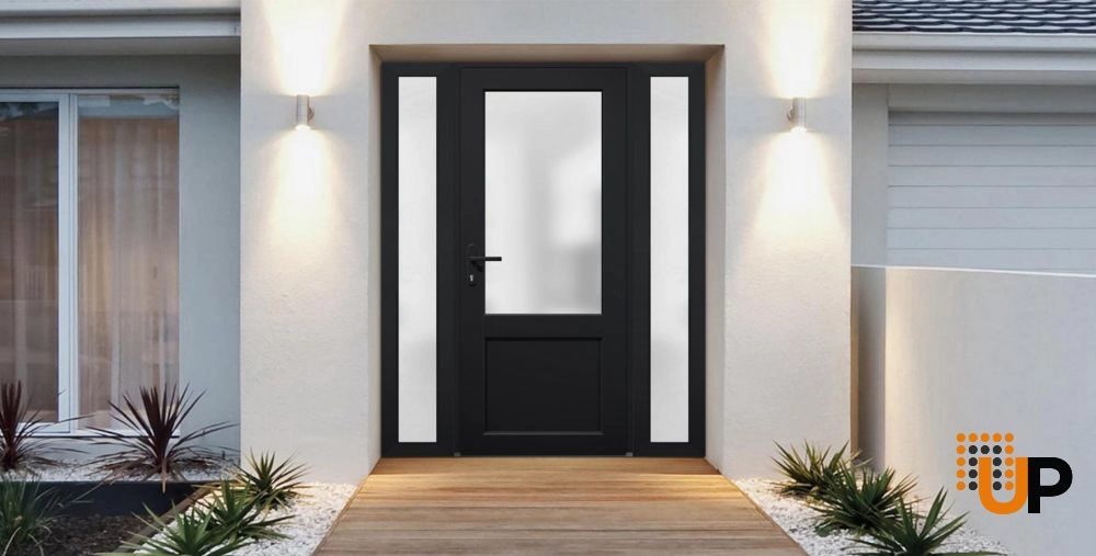Single swing metal-plastic classic exterior door with tempered | Manux 8422 Black | 60 x 80 photo#2