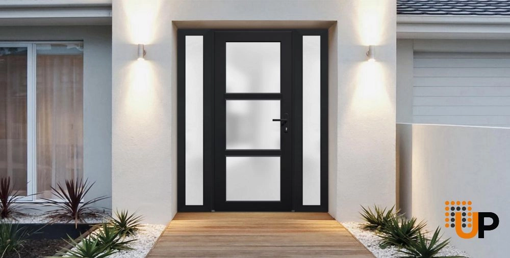 Single swing vinyl modern exterior door with tempered glass | Manux 8552 Black | 68 x 80 photo#2