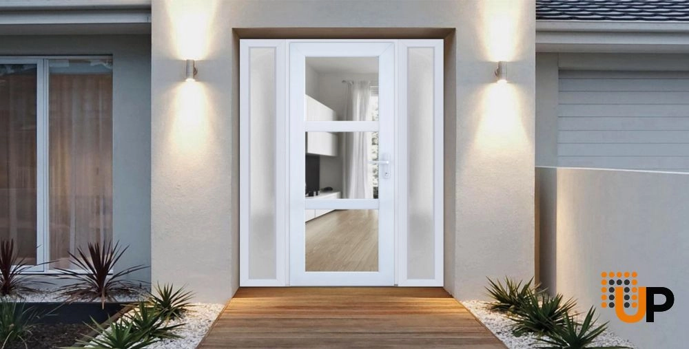 Single swing vinyl modern exterior door with tempered glass | Manux 8555 White | 60 x 80 photo#2