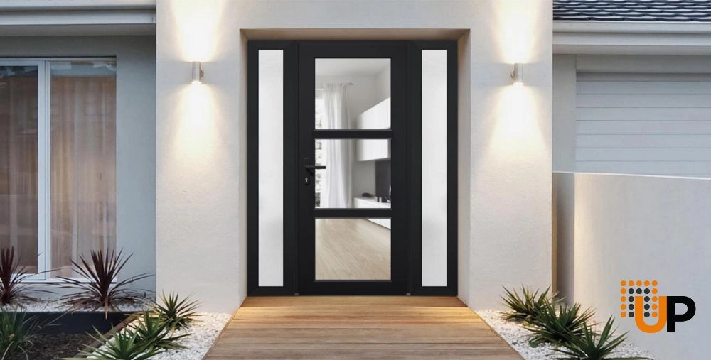 Single swing metal-plastic modern exterior door with tempered | Manux 8555 Black | 60 x 80 photo#2
