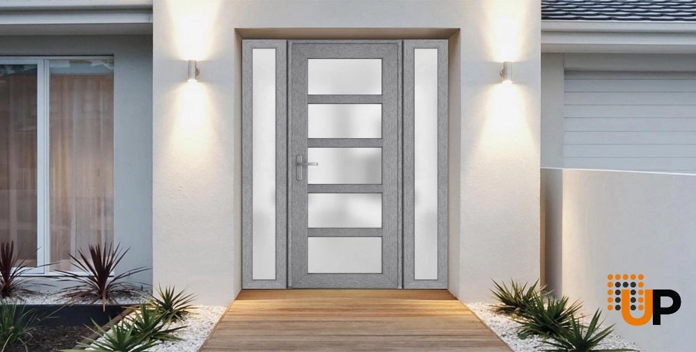 Single swing vinyl modern exterior door with tempered glass | Manux 8002 Gray Ash | 60 x 80 photo#2