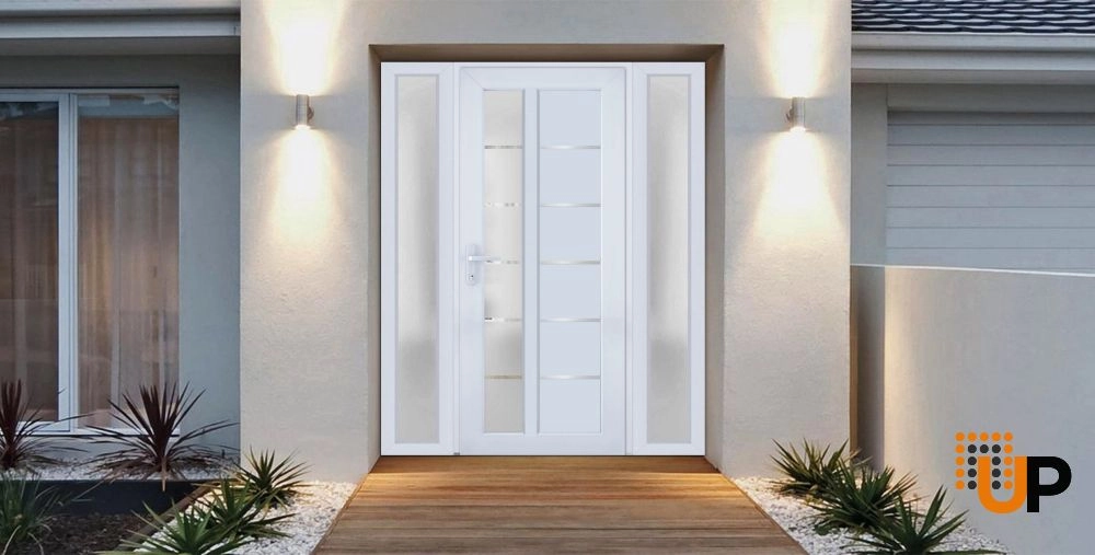 Single swing metal-plastic modern exterior door with tempered | Manux 8088 White | 60 x 80 photo#2