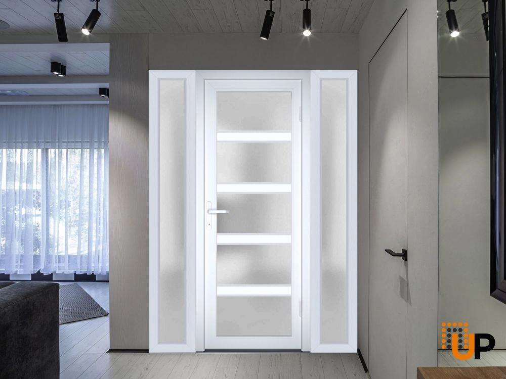 Single swing vinyl modern exterior door with tempered glass | Manux 8002 White | 58 x 80 photo#3