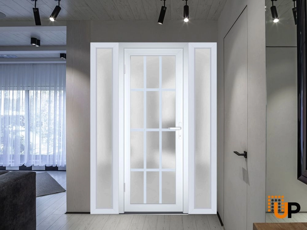 Single swing metal-plastic modern exterior door with tempered | Manux 8312 White | 60 x 80 photo#3
