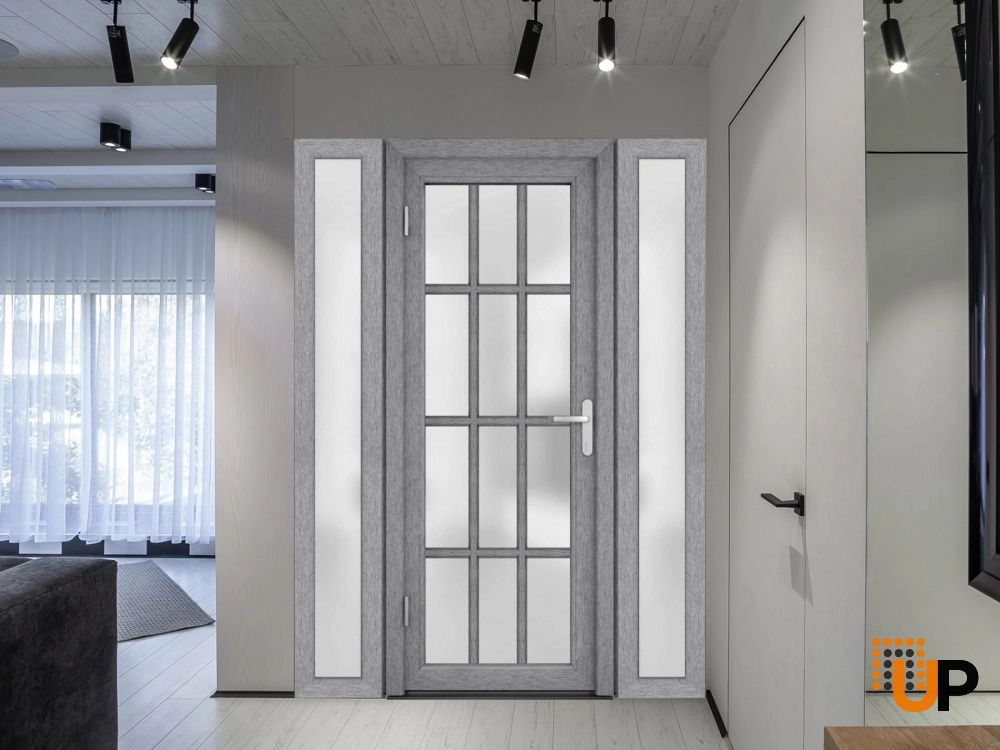 Single swing metal-plastic modern exterior door with tempered | Manux 8312 Gray Ash | 60 x 80 photo#3
