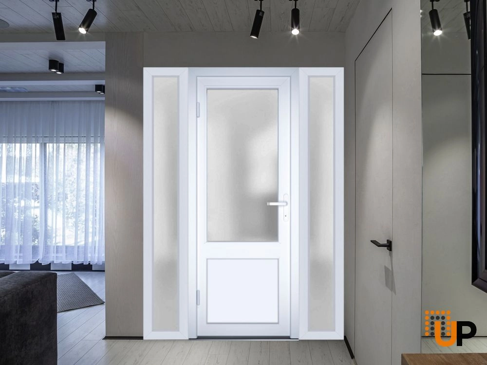 Single swing metal-plastic classic exterior door with tempered | Manux 8422 White | 60 x 80 photo#3