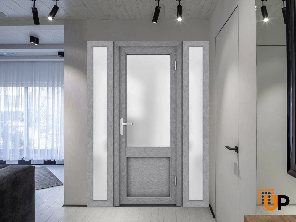Single swing vinyl classic exterior door with tempered glass | Manux 8422 Gray Ash | 64 x 80 photo#3