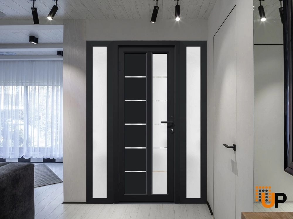Single swing metal-plastic modern exterior door with tempered | Manux 8088 Black | 60 x 80 photo#3
