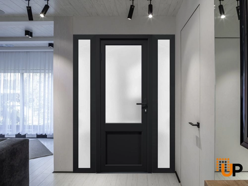 Single swing metal-plastic classic exterior door with tempered | Manux 8422 Black | 60 x 80 photo#3
