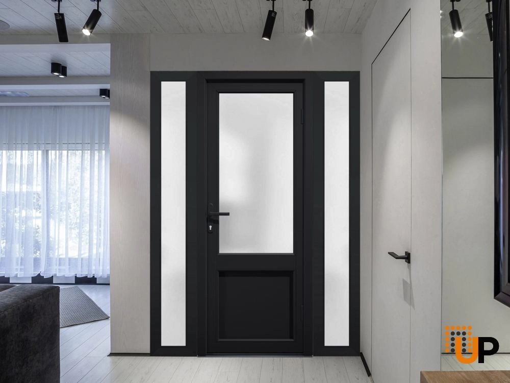 Single swing vinyl classic exterior door with tempered glass | Manux 8422 Black | 68 x 80 photo#3