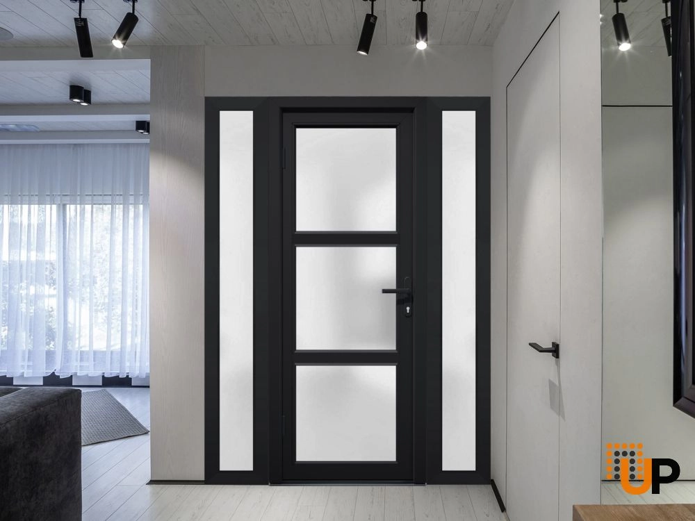 Single swing metal-plastic modern exterior door with tempered | Manux 8552 Black | 60 x 80 photo#3