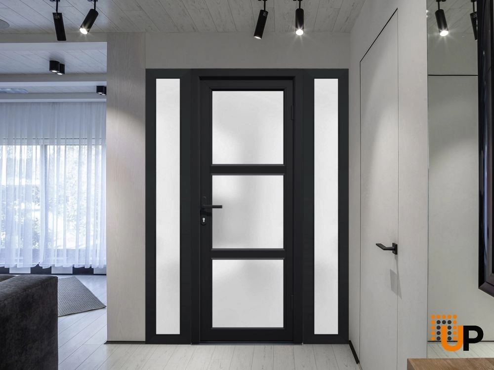 Single swing vinyl modern exterior door with tempered glass | Manux 8552 Black | 68 x 80 photo#3