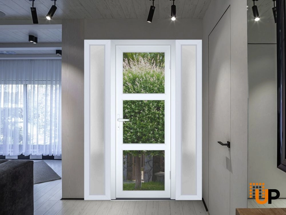 Single swing vinyl modern exterior door with tempered glass | Manux 8555 White | 60 x 80 photo#3