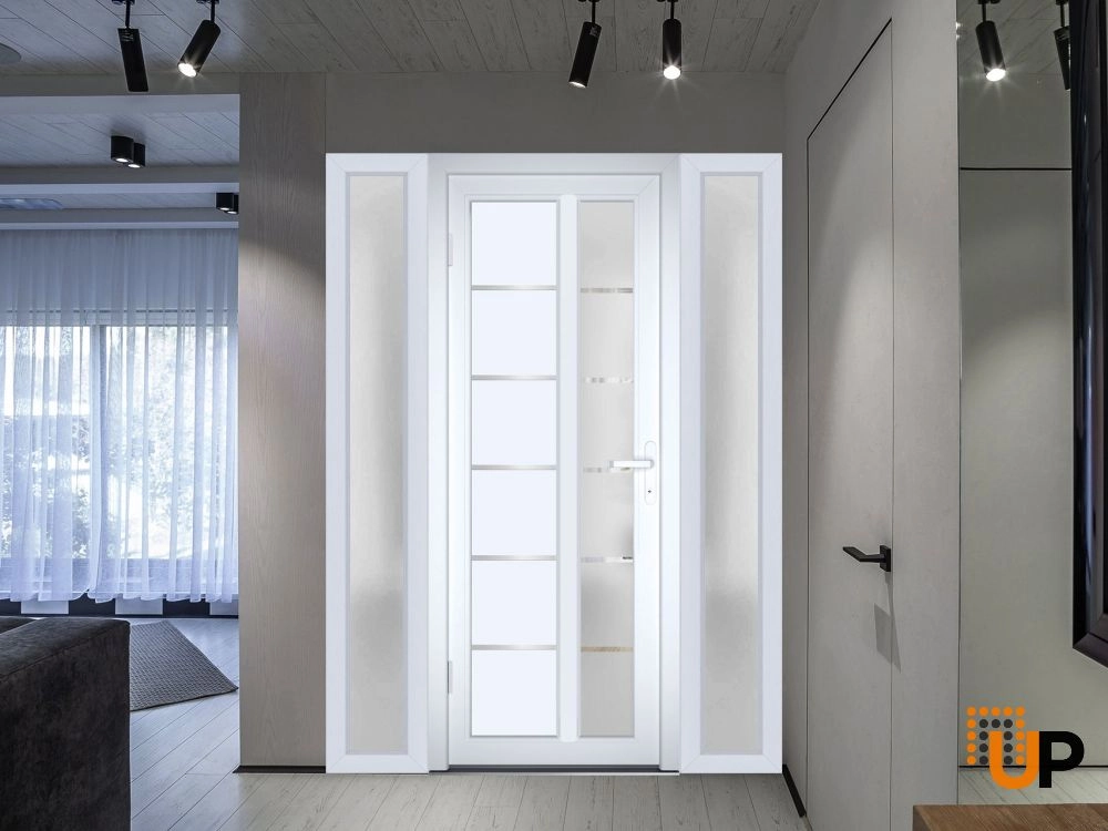 Single swing metal-plastic modern exterior door with tempered | Manux 8088 White | 60 x 80 photo#3