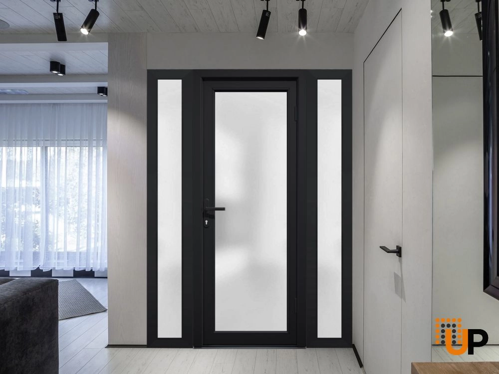 Single swing vinyl modern exterior door with tempered glass | Manux 8102 Black | 58 x 80 photo#5