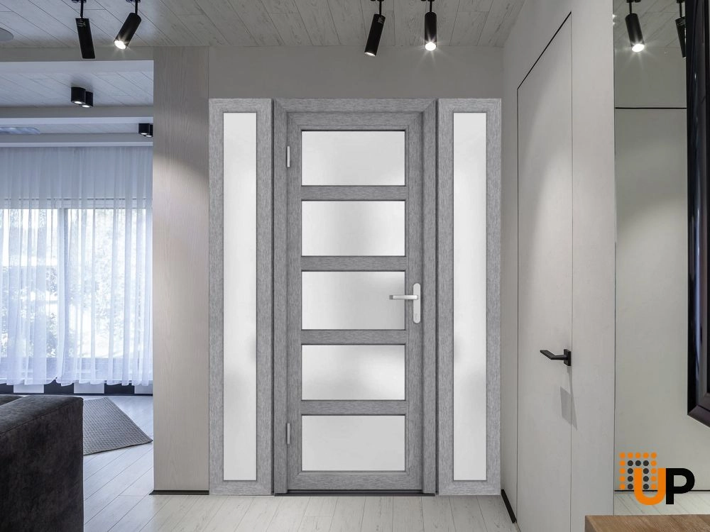 Single swing vinyl modern exterior door with tempered glass | Manux 8002 Gray Ash | 60 x 80 photo#3