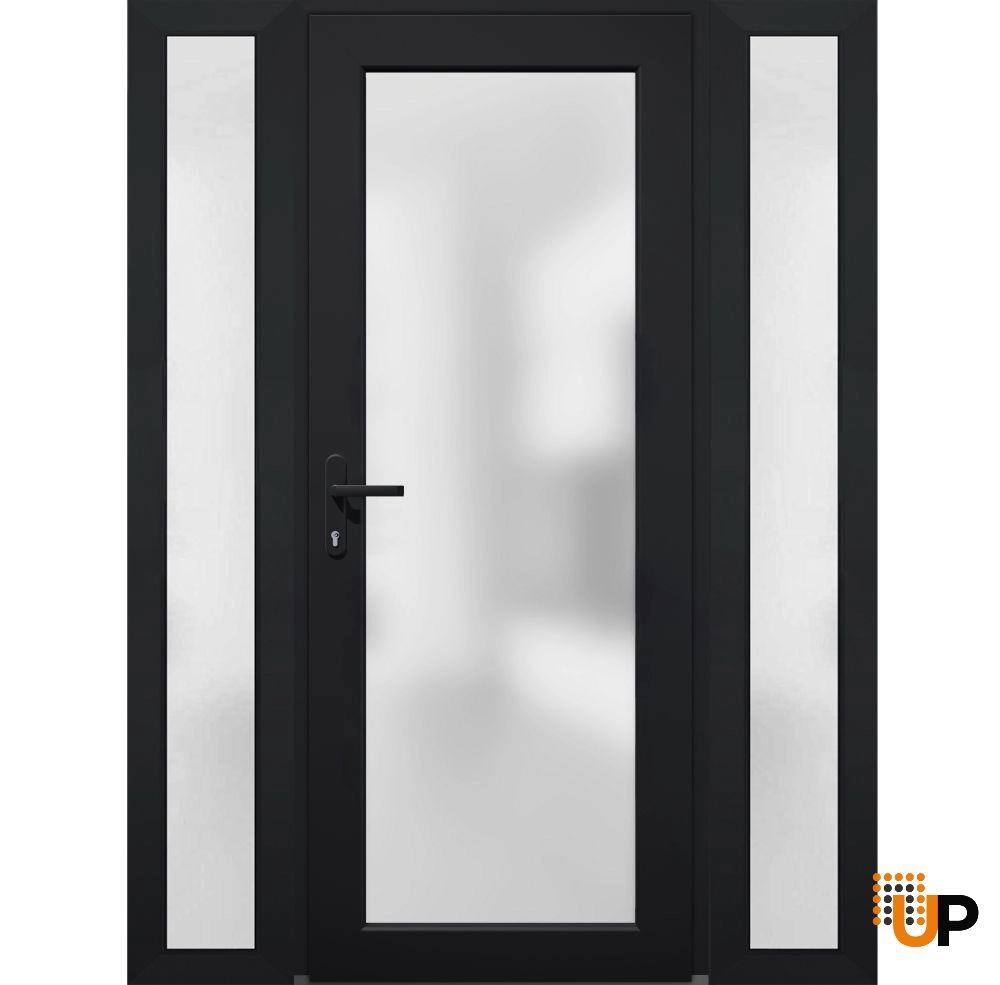 Single swing vinyl modern exterior door with tempered glass | Manux 8102 Black | 54 x 80 photo#1