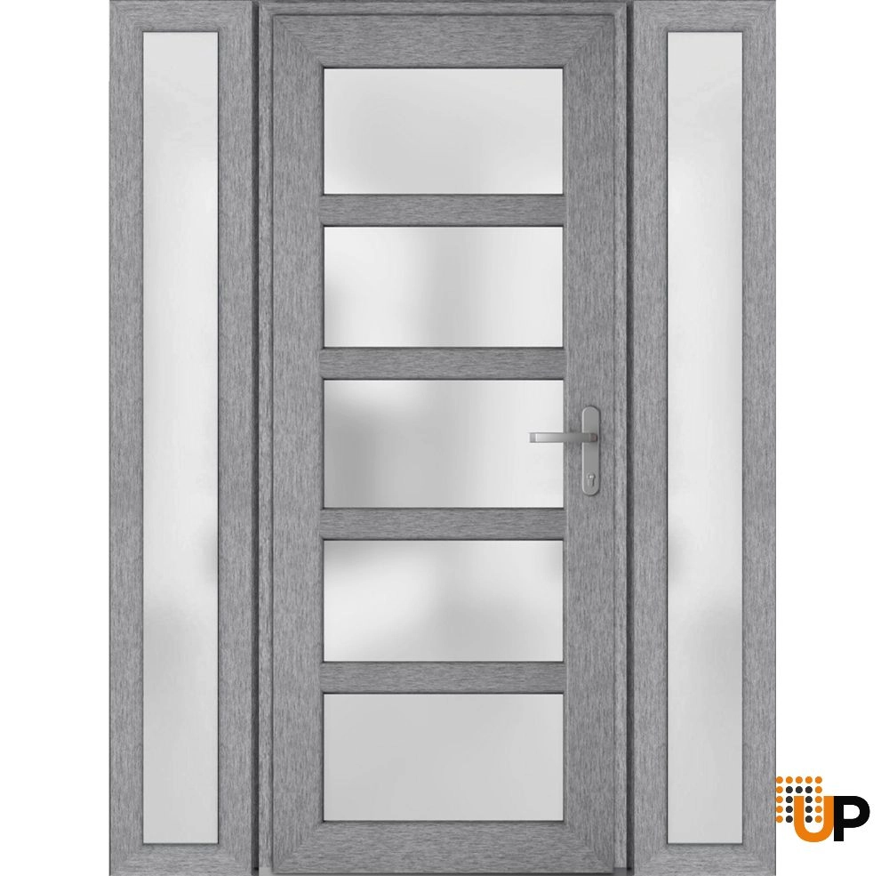 Single swing vinyl modern exterior door with tempered glass | Manux 8002 Gray Ash | 64 x 80 photo#1