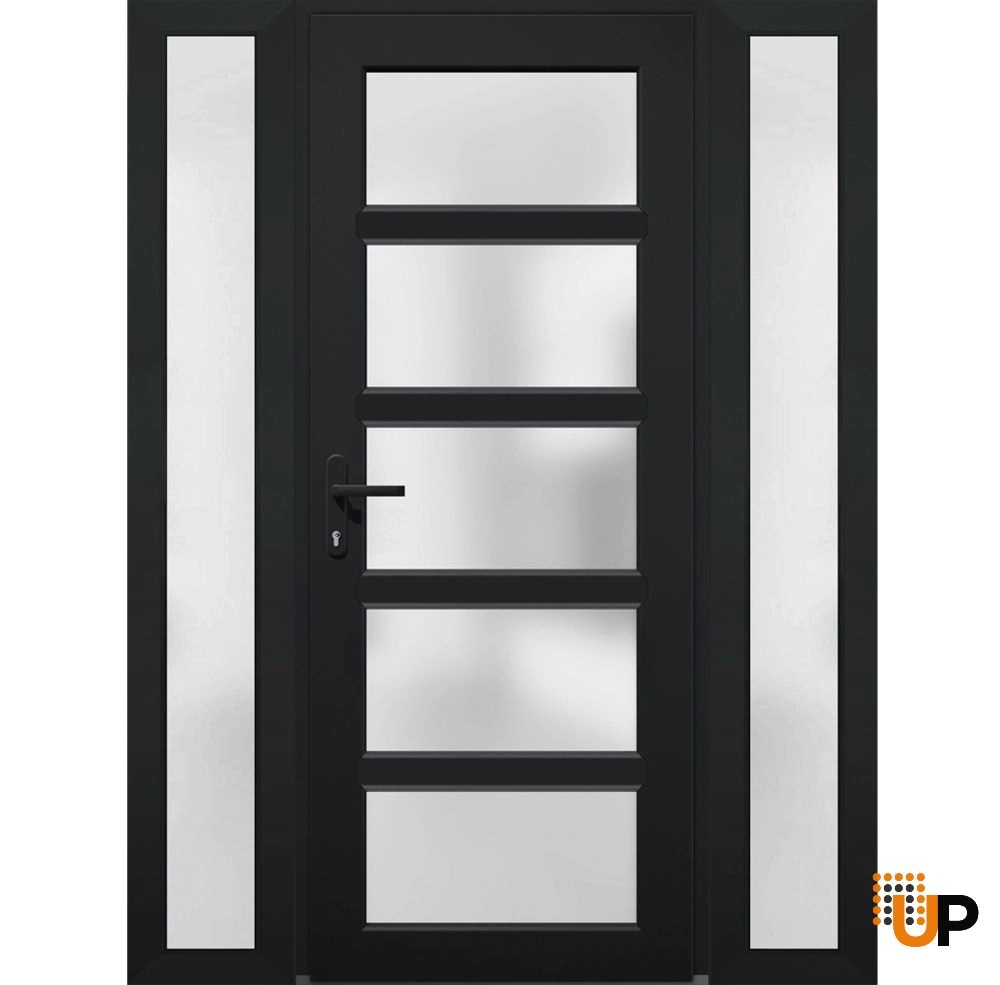 Single swing metal-plastic modern exterior door with tempered | Manux 8002 Black | 64 x 80 photo#1