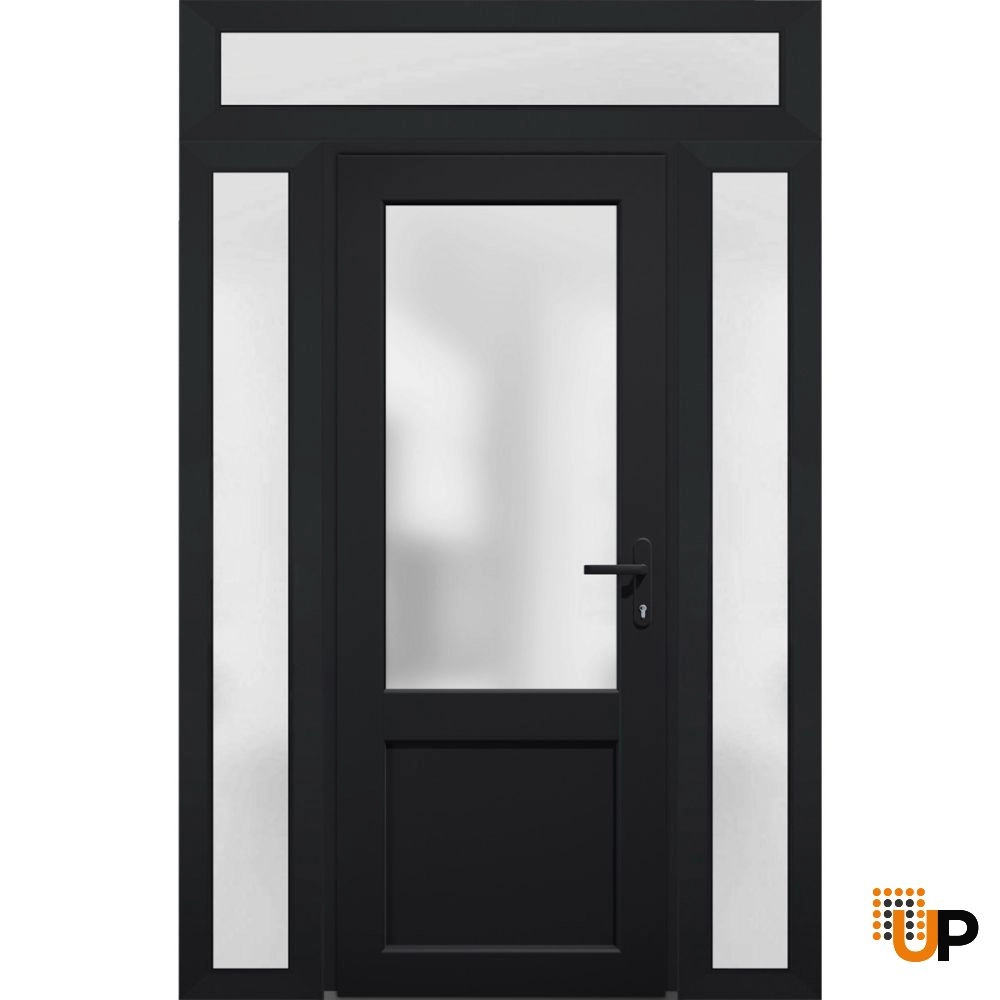 Single swing vinyl classic exterior door with tempered glass | Manux 8422 Black | 60 x 94 photo#1