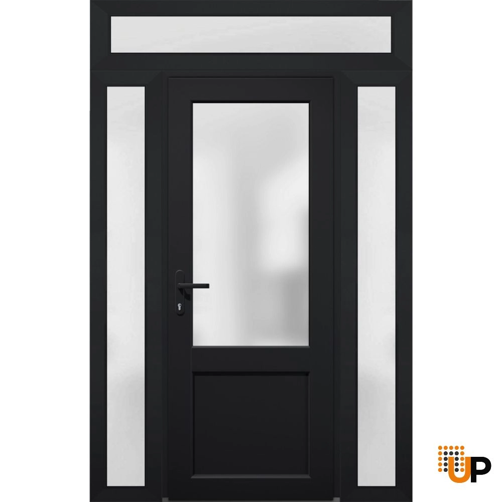 Single swing vinyl classic exterior door with tempered glass | Manux 8422 Black | 64 x 94 photo#1