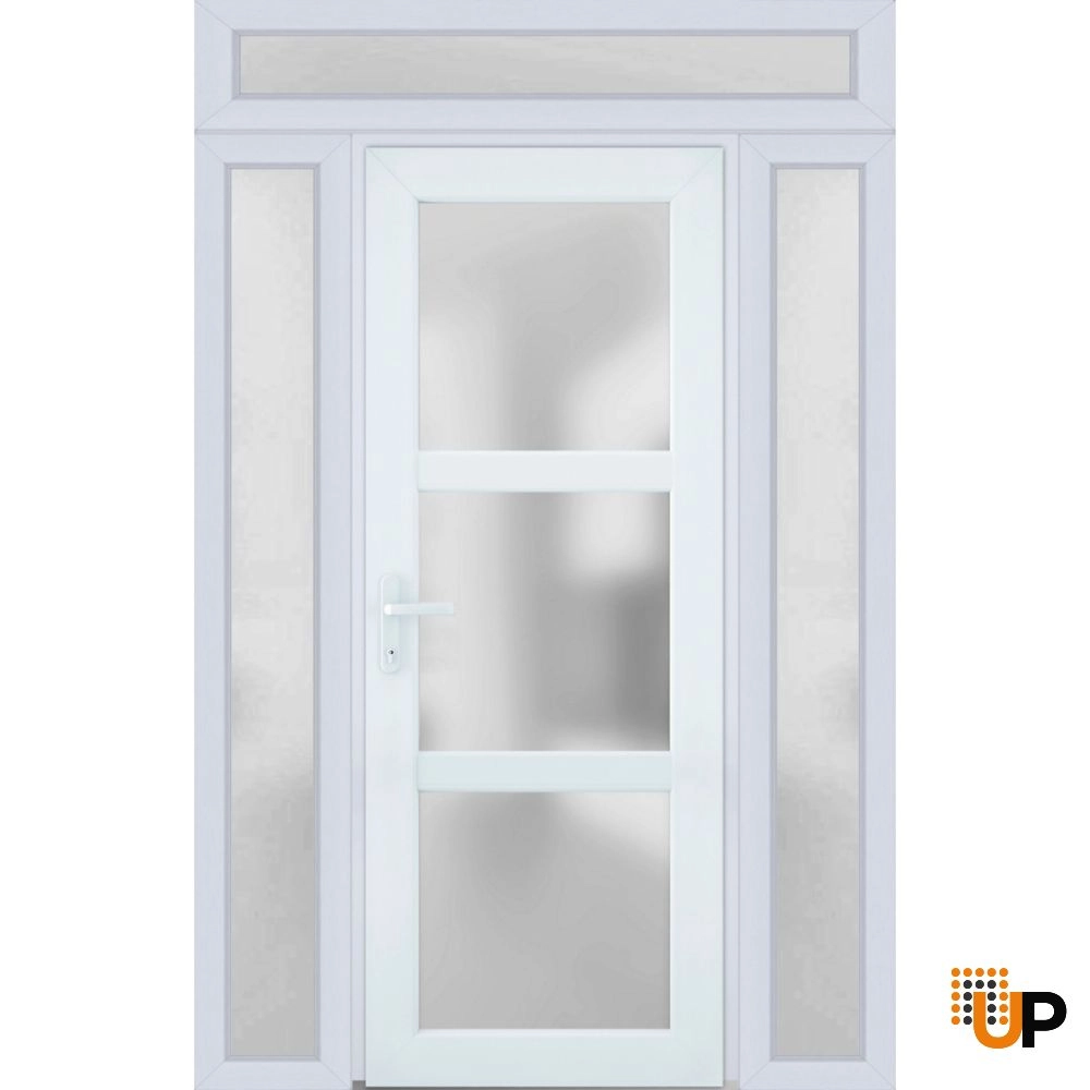 Single swing metal-plastic modern exterior door with tempered | Manux 8552 White | 64 x 94 photo#1