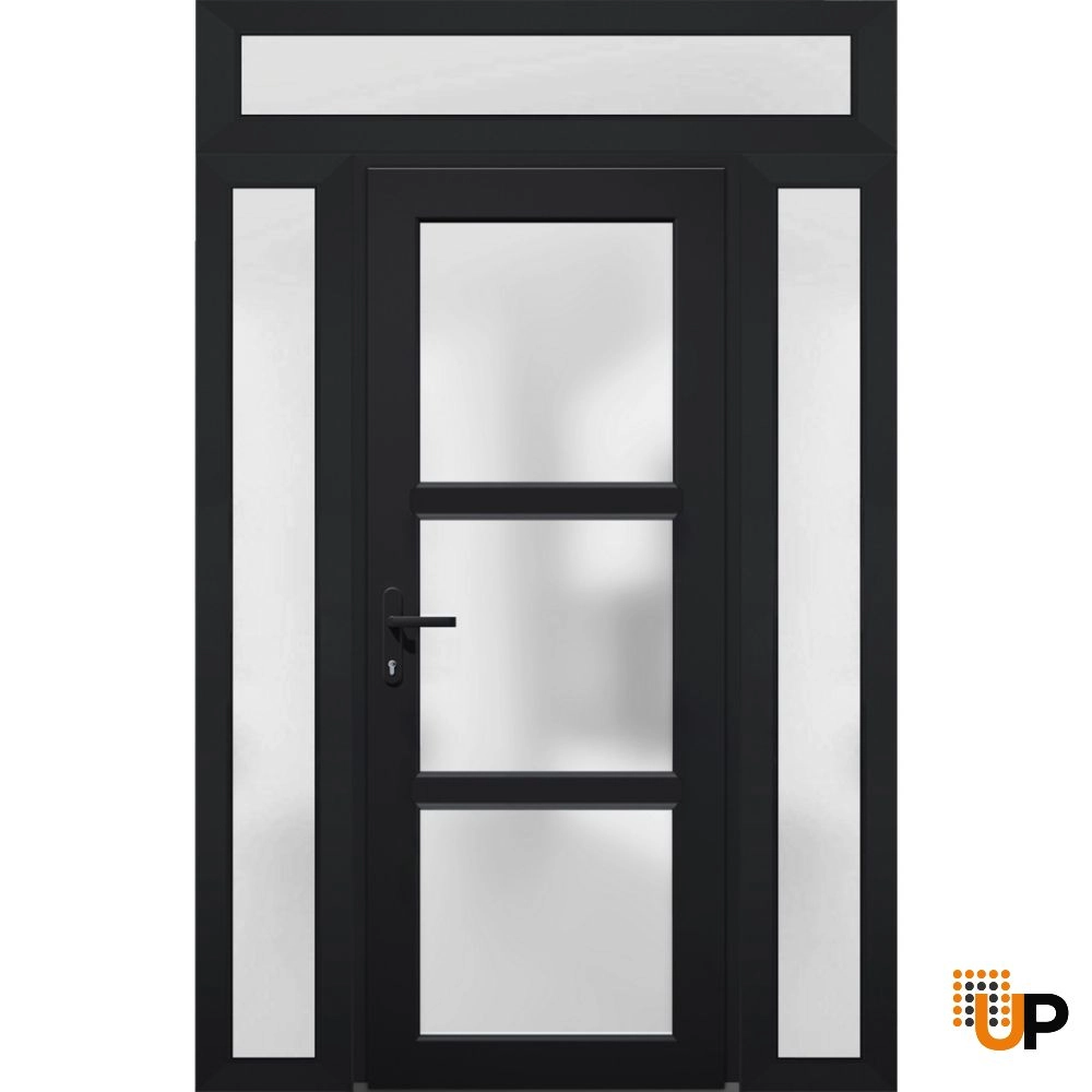 Single swing vinyl modern exterior door with tempered glass | Manux 8552 Black | 58 x 94 photo#1