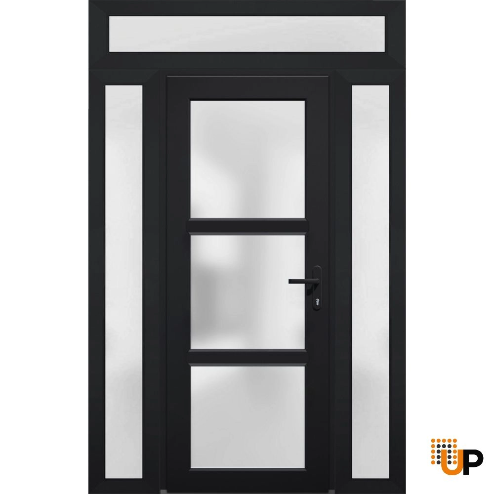 Single swing vinyl modern exterior door with tempered glass | Manux 8552 Black | 54 x 94 photo#1