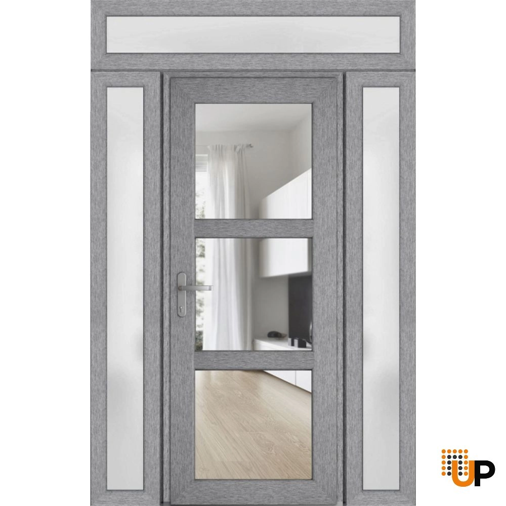Single swing vinyl modern exterior door with tempered glass | Manux 8555 Gray Ash | 60 x 94 photo#1