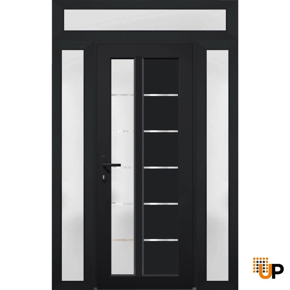 Single swing vinyl modern exterior door with tempered glass | Manux 8088 Black | 68 x 94 photo#1