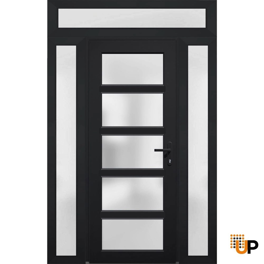 Single swing vinyl modern exterior door with tempered glass | Manux 8002 Black | 54 x 94 photo#1