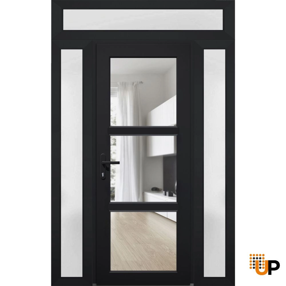 Single swing vinyl modern exterior door with tempered glass | Manux 8555 Black | 64 x 94 photo#1