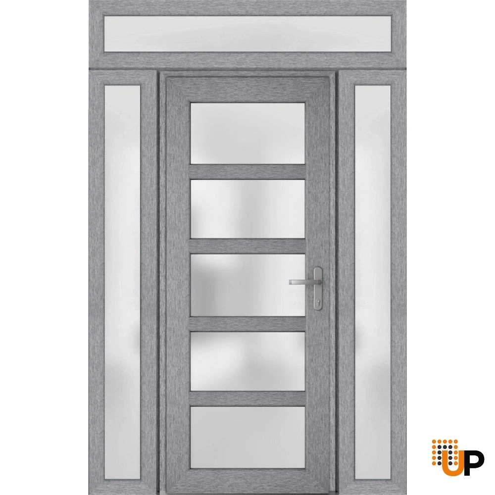 Single swing vinyl modern exterior door with tempered glass | Manux 8002 Gray Ash | 64 x 94 photo#1