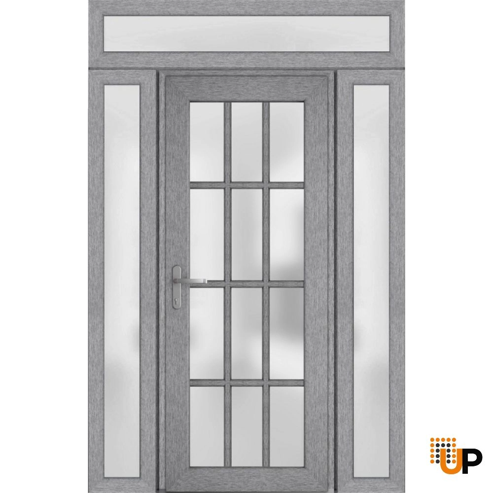 Single swing vinyl modern exterior door with tempered glass | Manux 8312 Gray Ash | 60 x 94 photo#1