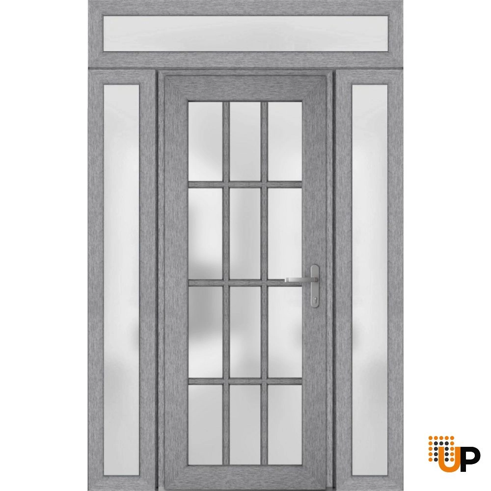 Single swing vinyl modern exterior door with tempered glass | Manux 8312 Gray Ash | 68 x 94 photo#1