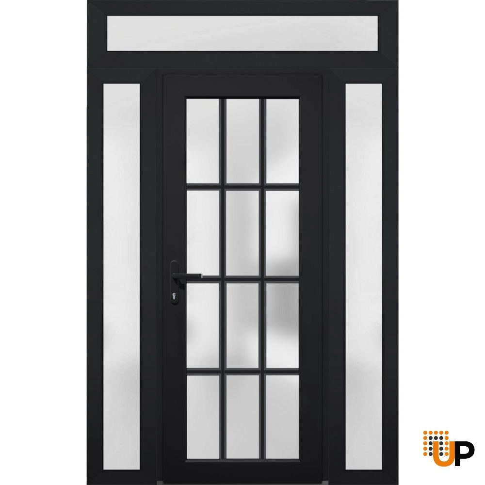 Single swing vinyl modern exterior door with tempered glass | Manux 8312 Black | 60 x 94 photo#1