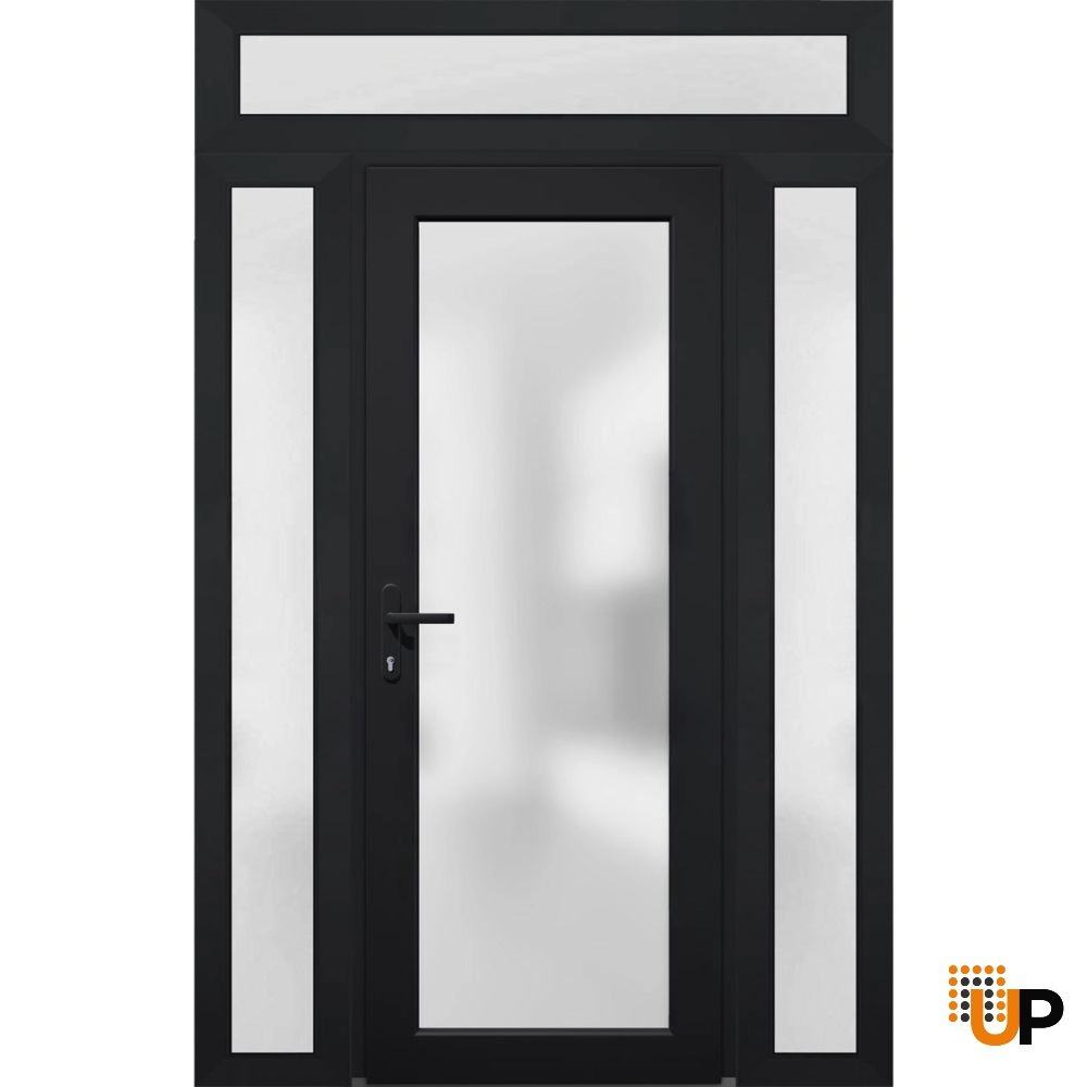 Single swing vinyl modern exterior door with tempered glass | Manux 8102 Black | 54 x 94 photo#1